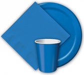 16x Blauwe papieren feest bekertjes 256 ml - Wegwerpbekertjes blauw van papier - themafeest tafeldecoratie