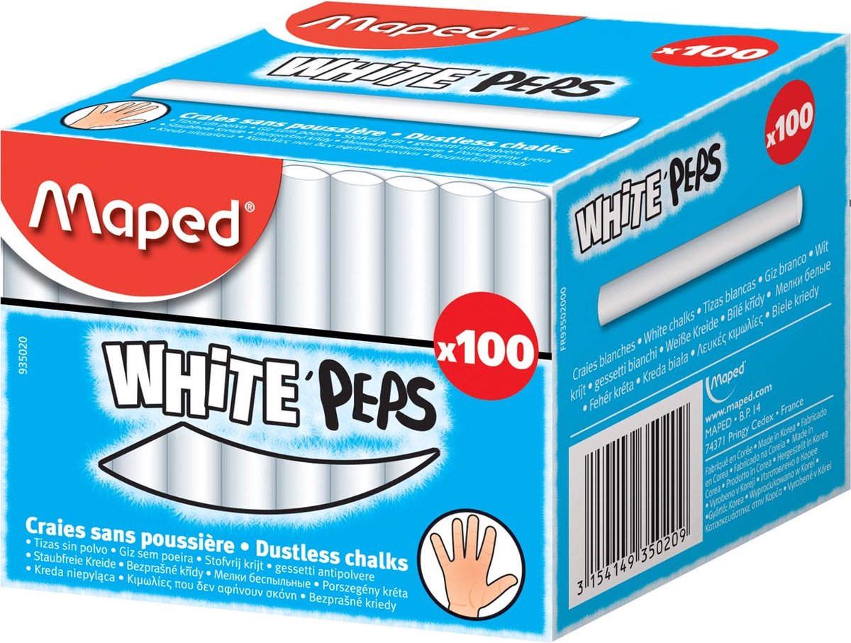 Crayons blancs sans poussière - en boîte x 100