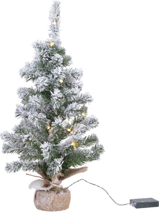 Mini kunstbomen/kunst kerstbomen met sneeuw en licht 45 cm - Kleine kunst kerstboompjes/kunstboompjes