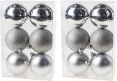12x Zilveren kunststof kerstballen 8 cm - Mat/glans/glitter - Onbreekbare plastic kerstballen - Kerstboomversiering zilver