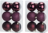 18x Aubergine roze kunststof kerstballen 8 cm - Mat/glans/glitter - Onbreekbare plastic kerstballen - Kerstboomversiering aubergine roze