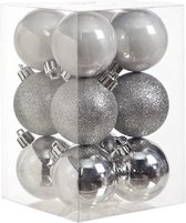 12x Zilveren kunststof kerstballen 6 cm - Mat/glans - Onbreekbare plastic kerstballen - Kerstboomversiering zilver