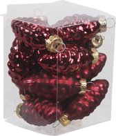 12x Dennenappel kersthangers/kerstballen donkerrood van glas - 6 cm - mat/glans - Kerstboomversiering