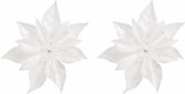 5x Kerstboomversiering bloem op clip witte kerstster 18 cm