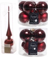 Compleet glazen kerstballen pakket donkerrood glans/mat 32x stuks met piek glans - 20x 6 cm - 12x 8 cm
