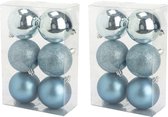 24x stuks kunststof kerstballen ijsblauw 8 cm mat/glans/glitter - Onbreekbare plastic kerstballen - Kerstversiering