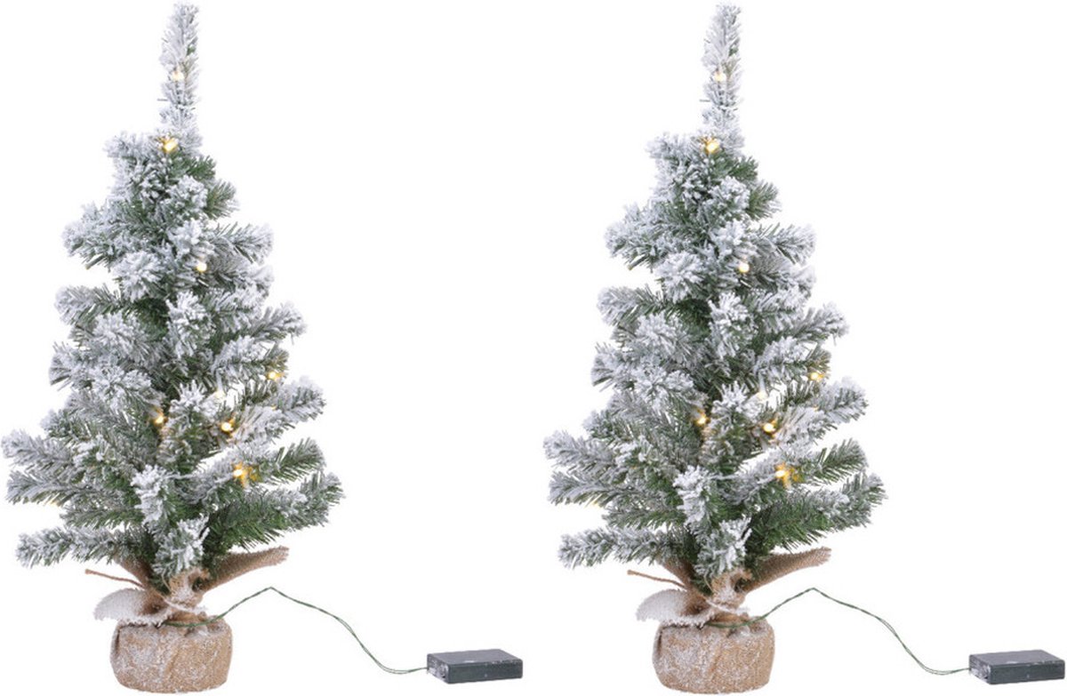 3x stuks mini kunstbomen/kunst kerstbomen met sneeuw en licht 45 cm - Kleine kunst kerstboompjes/kunstboompjes
