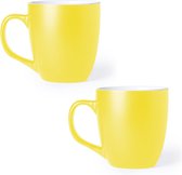 2x Drinkbeker/mok geel 440 ml - Keramiek - Gele mokken/bekers voor onbijt en lunch