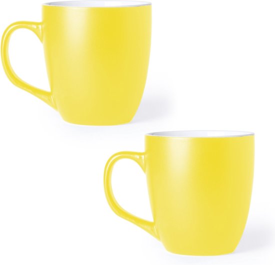 2x Drinkbeker/mok geel 440 ml - Keramiek - Gele mokken/bekers voor onbijt en lunch