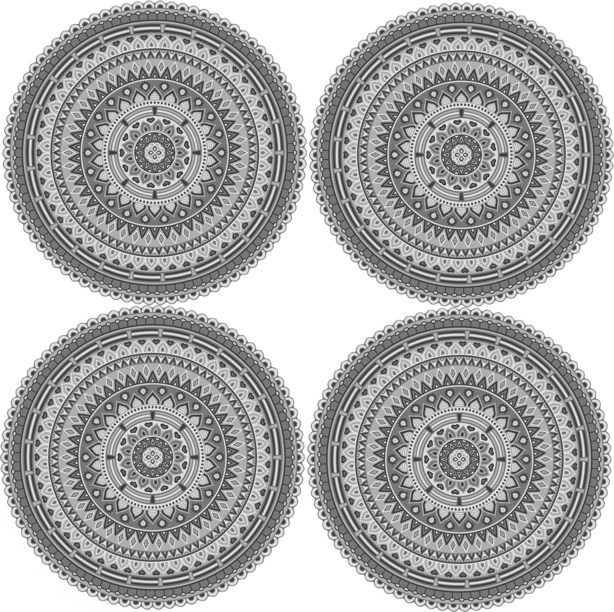 8x stuks Ibiza stijl ronde grijze placemats van vinyl D38 cm - Antislip/waterafstotend - Stevige top kwaliteit