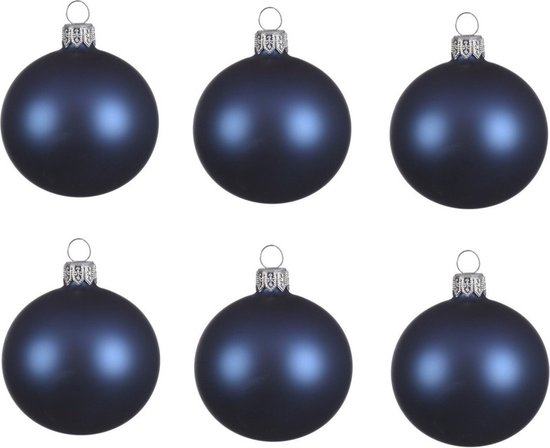 Foto: 6x donkerblauwe glazen kerstballen 8 cm mat matte kerstboomversiering donkerblauw