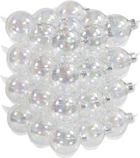 36x Transparante parelmoer glazen kerstballen 6 cm - mat/glans - Kerstboomversiering transparant/helder