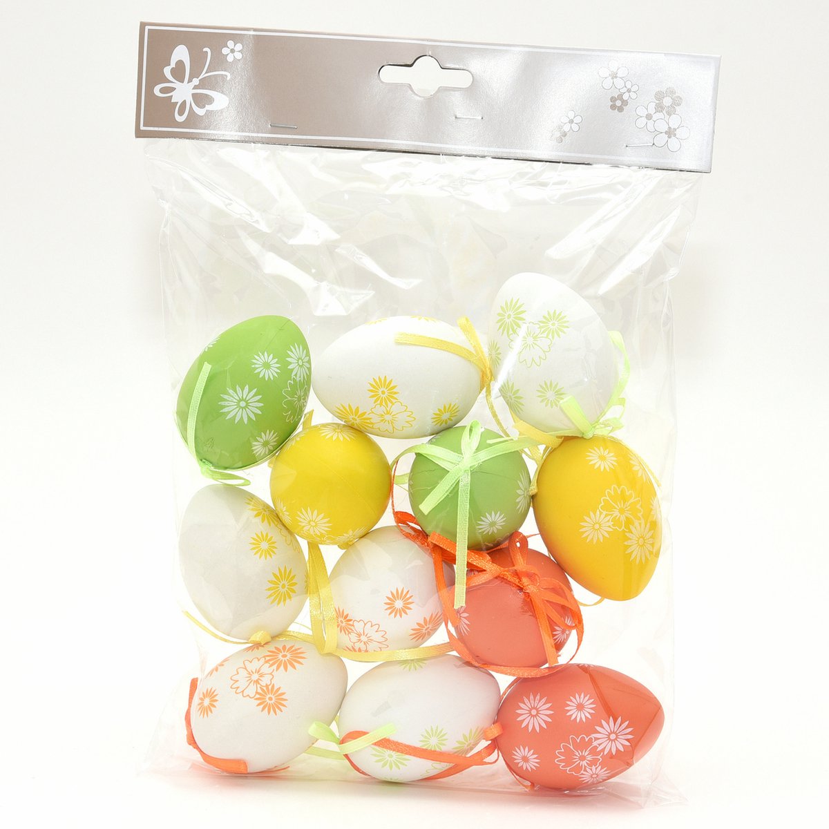 Season Deco Paaseieren - 12x stuks - Paastakken hangdecoratie - Pasen thema - vrolijke kleurenmix - 6 cm - Paasversiering