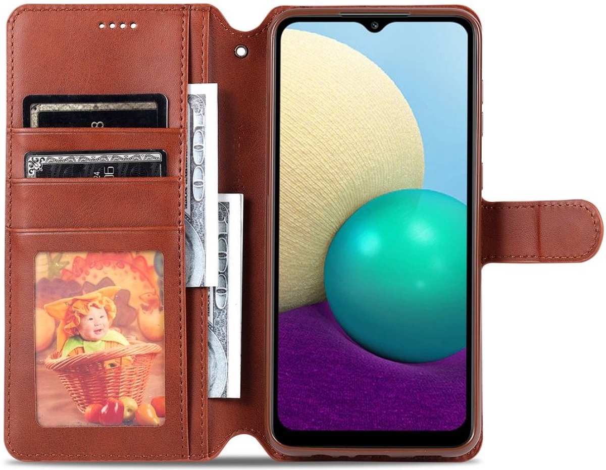 AZNS Hoesje Wallet Book Case Kunstleer Bruin Geschikt voor Samsung Galaxy M02