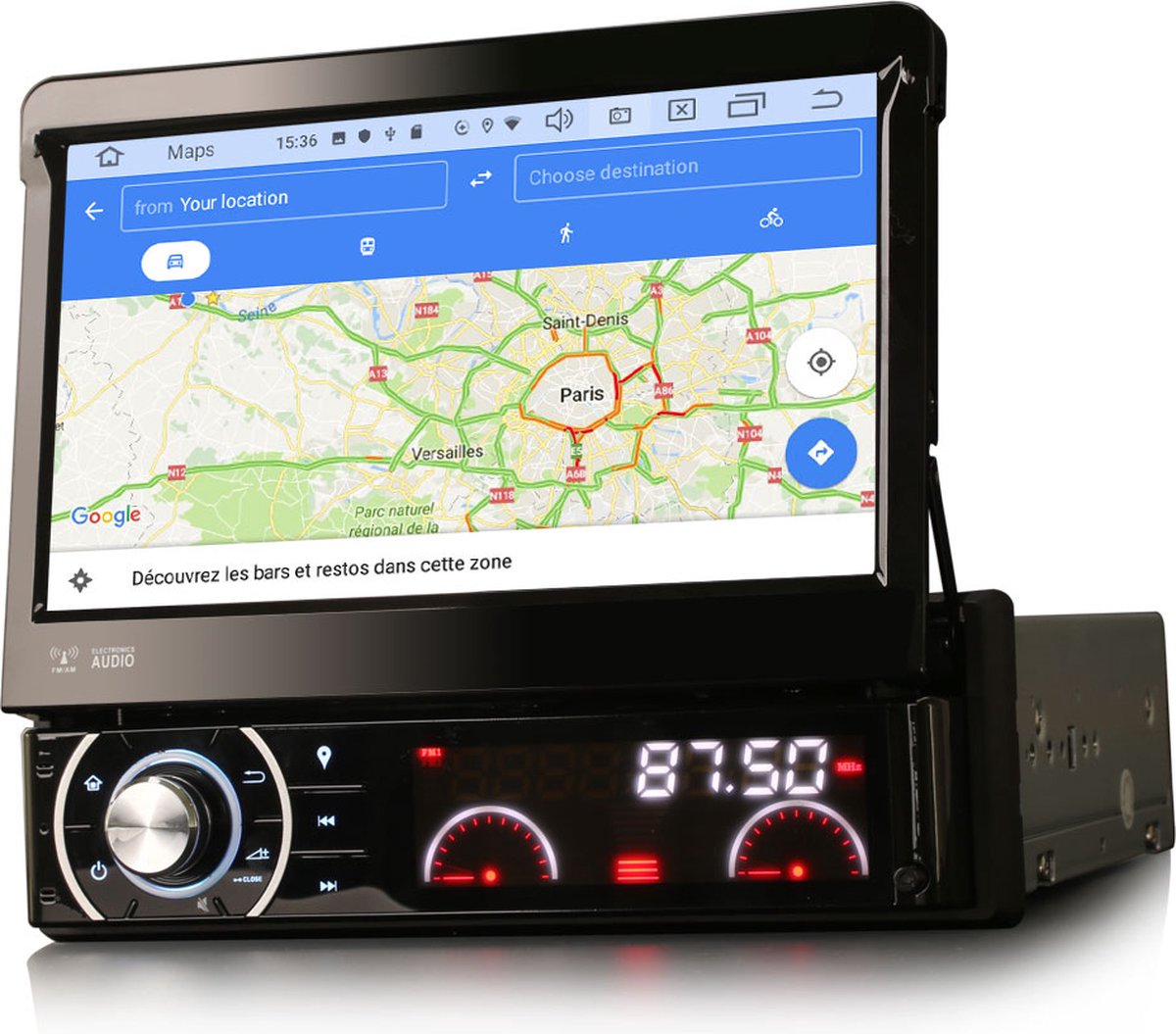 Autoradio 1Din - avec navigation - Écran pliant - Caméra gratuite -  Bluetooth - CD 