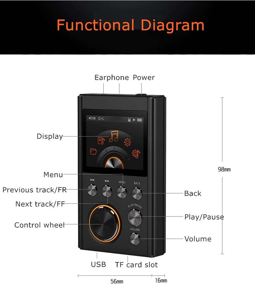 Shmci® C5S Professionele Hifi Dac mp3 speler 8GB (max. 128GB) - Zwart ...