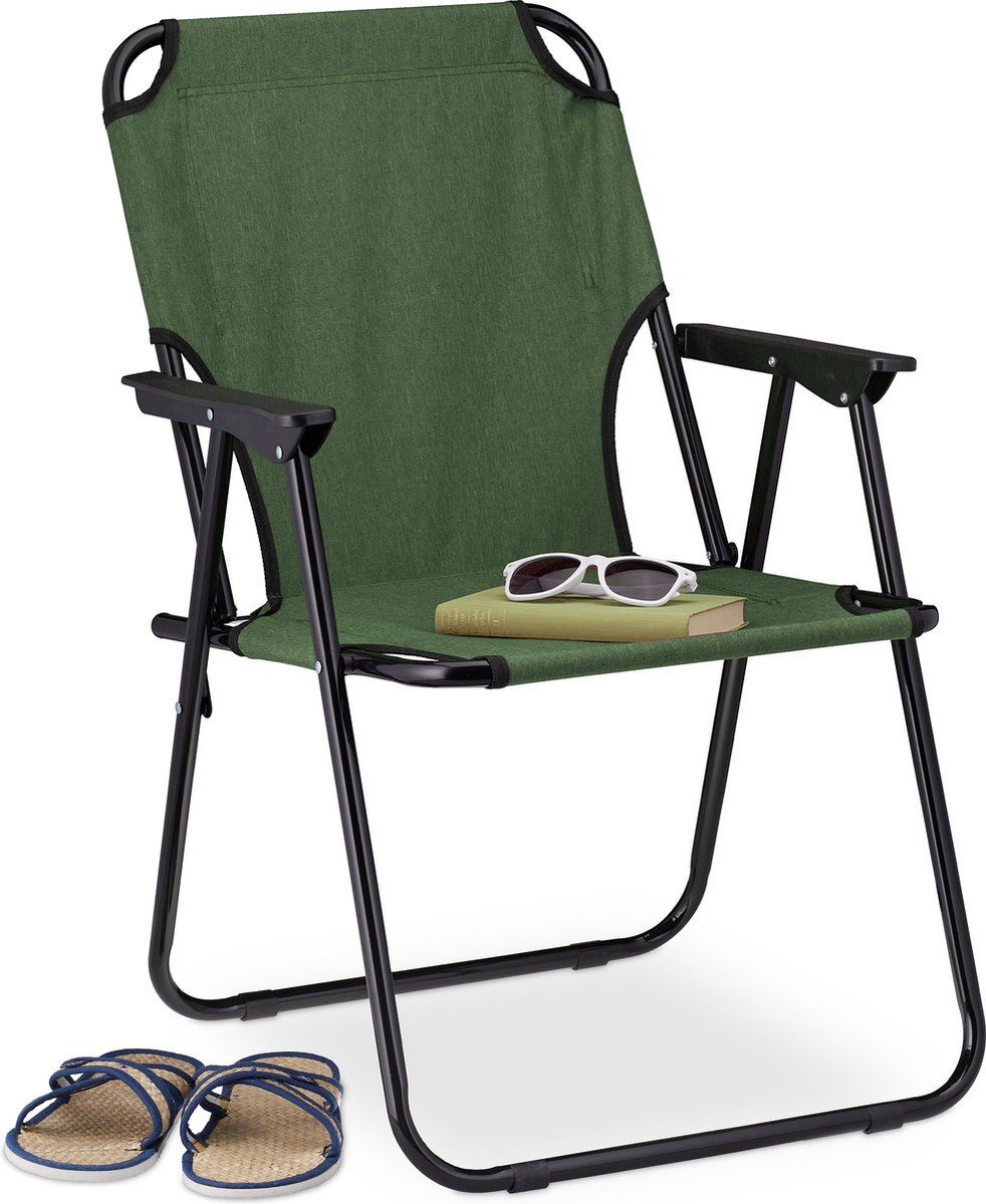 Relaxdays campingstoel - klapstoel camping - strandstoel - inklapbare tuinstoel - balkon - groen