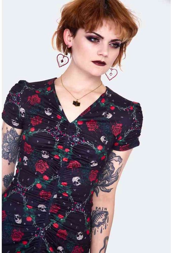 Jawbreaker - Skull and roses print Korte jurk - S - Zwart | bol