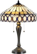 LumiLamp Tiffany Tafellamp  Ø 40*58 cm E27/max 2*60W - Beige Bruin Glas in lood