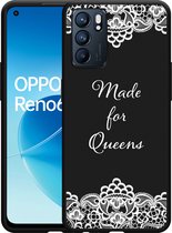 Oppo Reno6 5G Hoesje Zwart Made for queens - Designed by Cazy