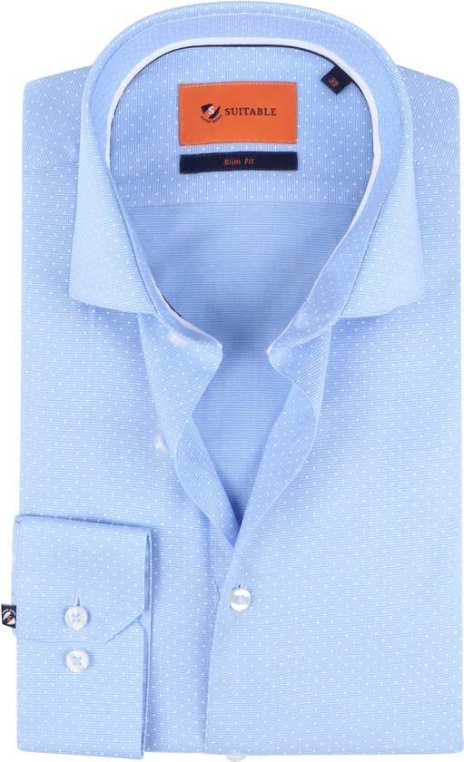Suitable - Overhemd WS Blauw Stippen - Heren - Maat 42 - Slim-fit