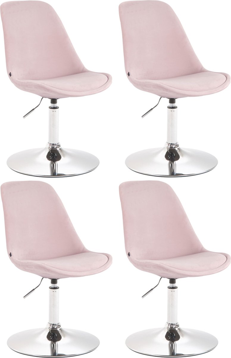 CLP Maverick Set van 4 Eetkamerstoelen - Fluweel roze chroom