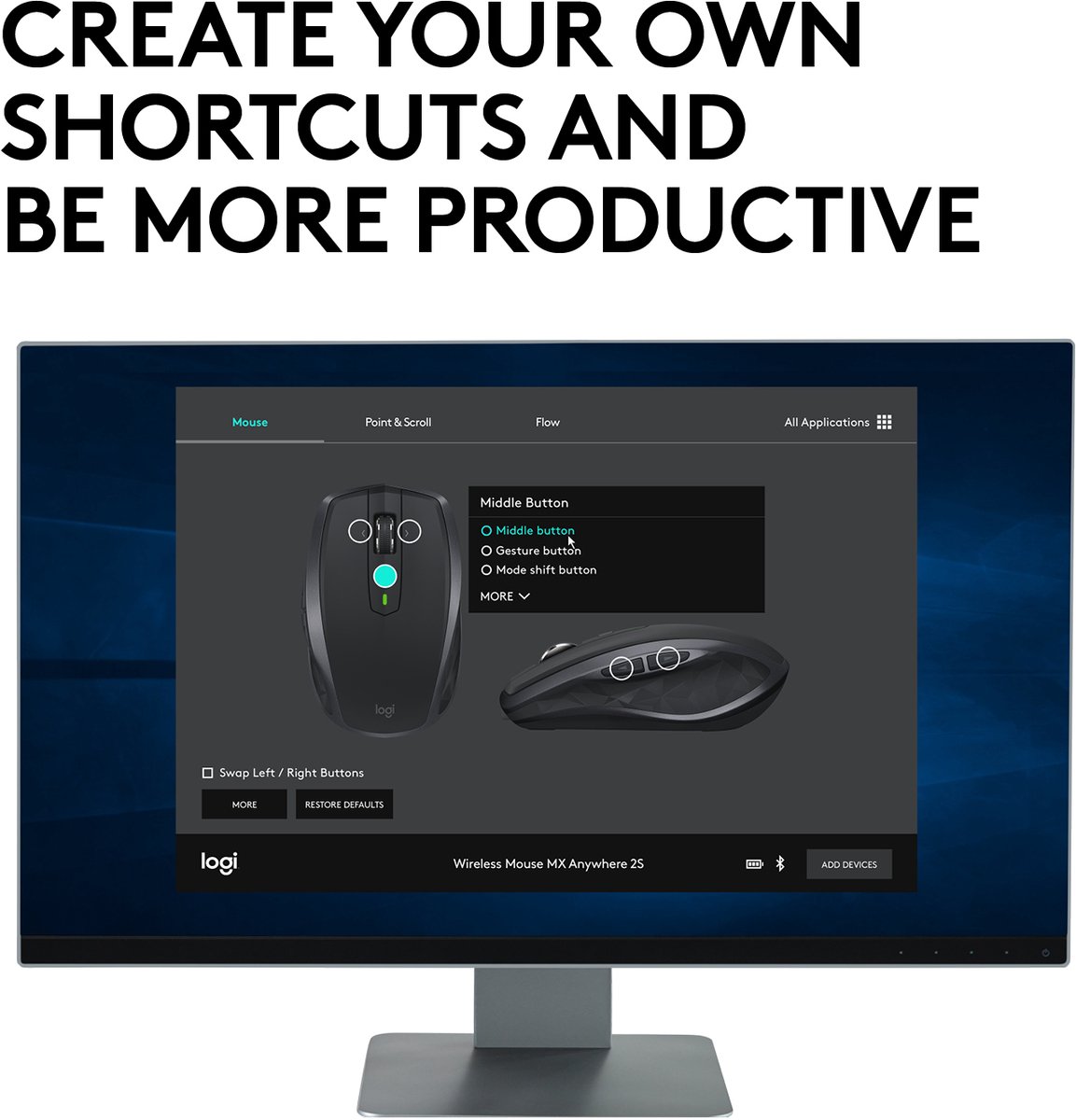 Logitech MX Anywhere 2S - Draadloze Muis - Grijs