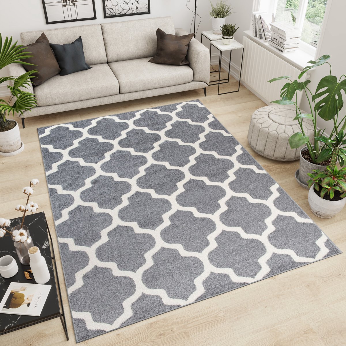 Vloerkleed Hygge Vierkant Gebroken Wit Ruiten