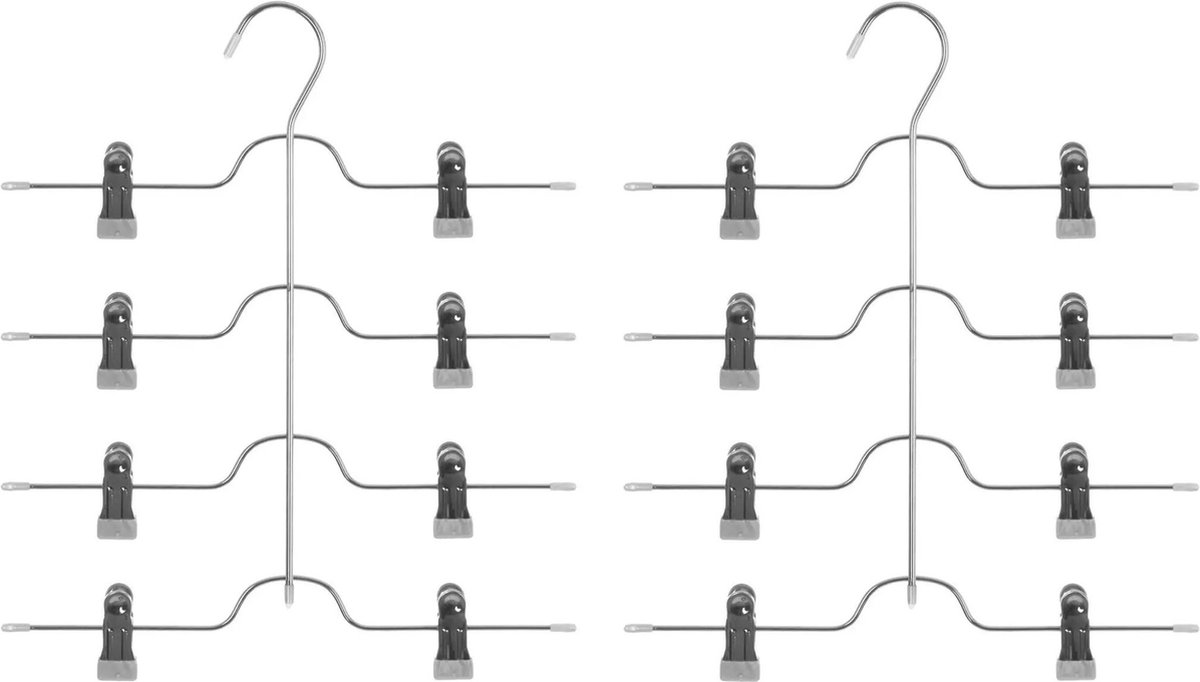 Set van 3x stuks metalen kledinghanger met clips voor 4 broeken 32 x 38 cm - Kledingkast hangers/kleerhangers/broekhangers