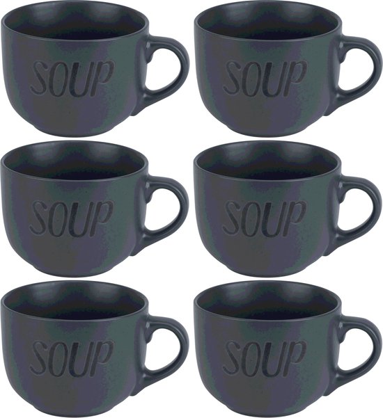 Cosy & trendy soepkommen - 6x - donkergrijs - 11 cm - 510 ml - soepbeker - kommetje - schaaltje