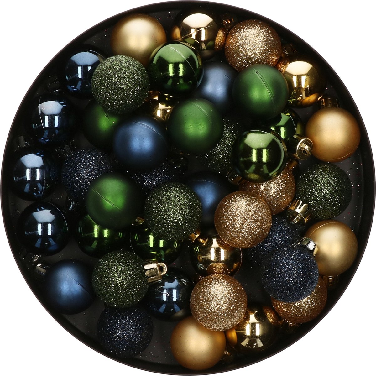 42x Stuks kunststof kerstballen mix donkergroen/goud/donkerblauw 3 cm - Kleine kerstballetjes - Kerstboomversiering