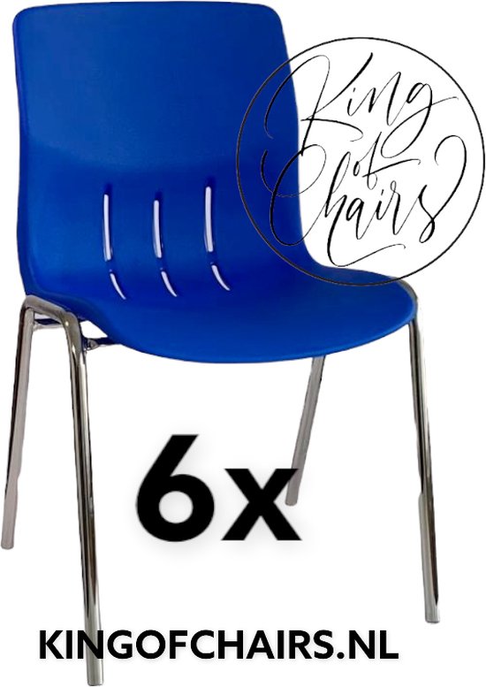 King of Chairs set van 6 model KoC Denver blauw met verchroomd