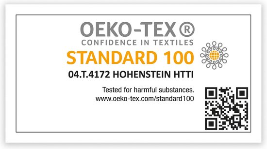 Oeko-Tex Standard 100 keurmerk met certificaatnummer.