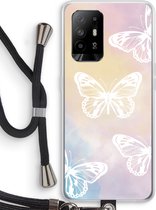 Case Company® - Hoesje met koord geschikt voor Oppo A94 5G hoesje met Koord - White butterfly - Telefoonhoesje met Zwart Koord - Bescherming aan alle Kanten en Over de Schermrand