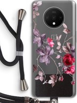 Case Company® - Coque OnePlus 7T avec cordon - Belles fleurs - Protection de téléphone avec cordon Zwart - Protection de tous les côtés et sur l'ensemble de l'écran
