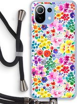 Case Company® - Hoesje met koord geschikt voor Xiaomi Mi 11 Lite hoesje met Koord - Little Flowers - Telefoonhoesje met Zwart Koord - Bescherming aan alle Kanten en Over de Schermrand