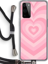 Case Company® - Hoesje met koord geschikt voor OnePlus 9 Pro hoesje met Koord - Hart Roos - Telefoonhoesje met Zwart Koord - Bescherming aan alle Kanten en Over de Schermrand