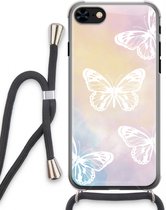 Case Company® - Hoesje met koord geschikt voor iPhone 7 hoesje met Koord - White butterfly - Telefoonhoesje met Zwart Koord - Extra Bescherming aan alle Kanten en Over de Schermrand