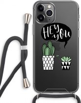Case Company® - Hoesje met koord geschikt voor iPhone 11 Pro hoesje met Koord - Hey you cactus - Telefoonhoesje met Zwart Koord - Extra Bescherming aan alle Kanten en Over de Schermrand