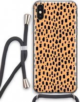 Case Company® - Hoesje met koord geschikt voor iPhone X hoesje met Koord - Panter - Telefoonhoesje met Zwart Koord - Extra Bescherming aan alle Kanten en Over de Schermrand