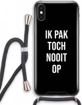 Case Company® - Hoesje met koord geschikt voor iPhone XS hoesje met Koord - Ik pak nooit op - Zwart - Telefoonhoesje met Zwart Koord - Extra Bescherming aan alle Kanten en Over de Schermrand