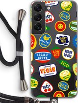 Case Company® - Hoesje met koord geschikt voor Samsung Galaxy S22 hoesje met Koord - Fruitsticker - Telefoonhoesje met Zwart Koord - Bescherming aan alle Kanten en Over de Schermrand