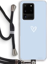 Case Company® - Hoesje met koord geschikt voor Samsung Galaxy S20 Ultra hoesje met Koord - Klein Hart Blauw - Telefoonhoesje met Zwart Koord - Bescherming aan alle Kanten en Over de Schermrand