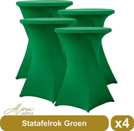Statafelrok groen 80 cm - per 4 - partytafel - Alora tafelrok voor statafel - Statafelhoes - Bruiloft - Cocktailparty - Stretch Rok - Set van 4