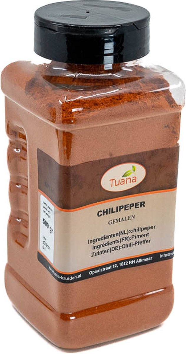 Goedkoopste Tuana Kruiden - Chili Peper Gemalen - Strooibus 500 Gram - Kruiden Zonder Zout - GP0047
