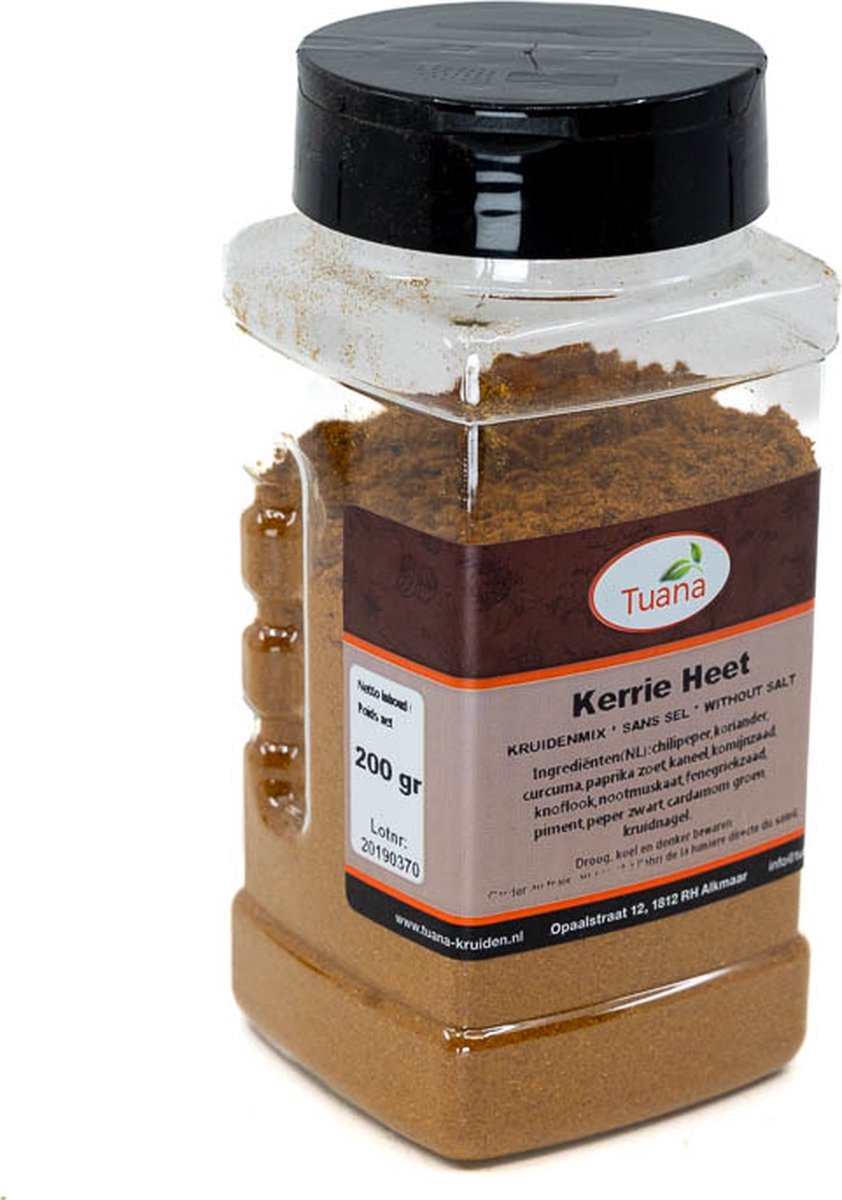 Goedkoopste Tuana Kruiden - Kerrie Heet - Strooibus 140 Gram - Kruiden Zonder Zout - MP-K-0021
