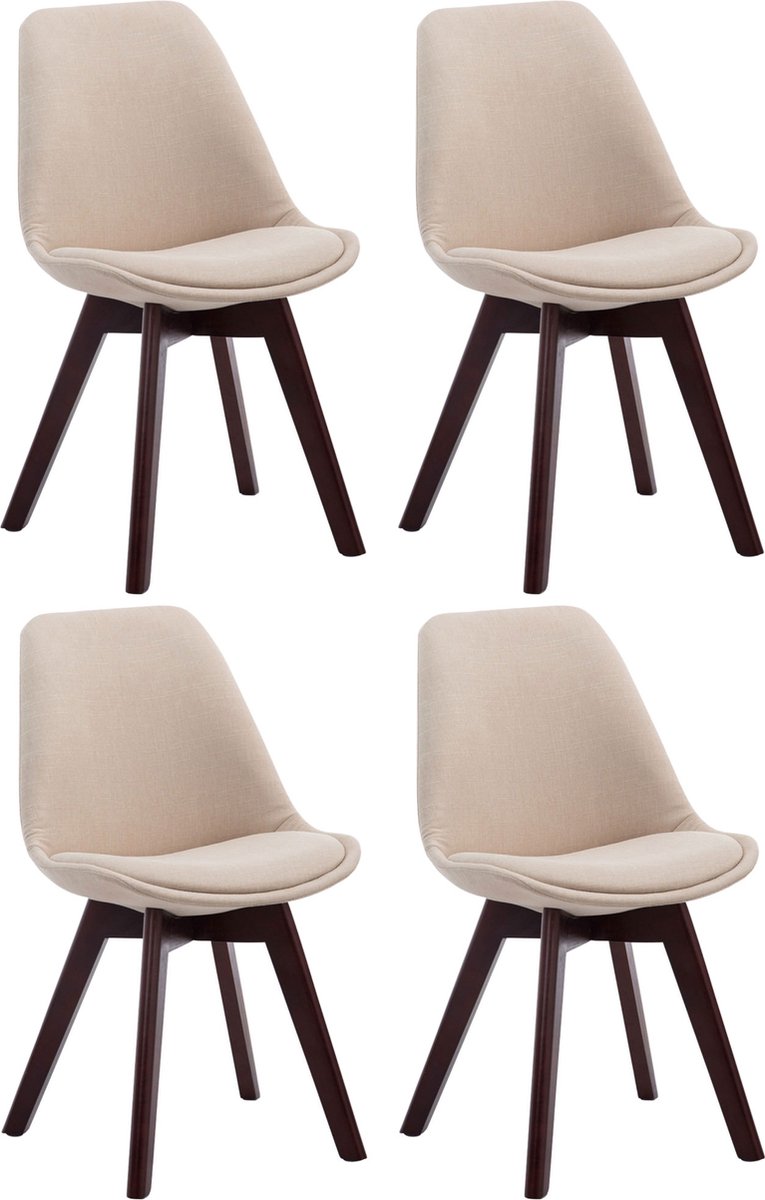 CLP Borneo V2 Set van 4 eetkamerstoelen - Stof creme walnoot