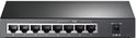 Zwarte TP-Link TL-SG1008P netwerkswitch met 8 poorten, inclusief 4 PoE poorten.