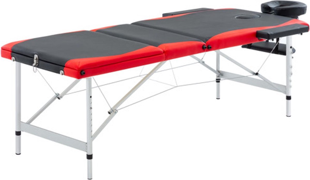 Goedkoopste vidaXL - Massagetafel - inklapbaar - 3 - zones - aluminium - zwart - en - rood