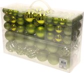Kerstballen - 110x stuks - met piek - lime groen - kunststof - 3-6 cm